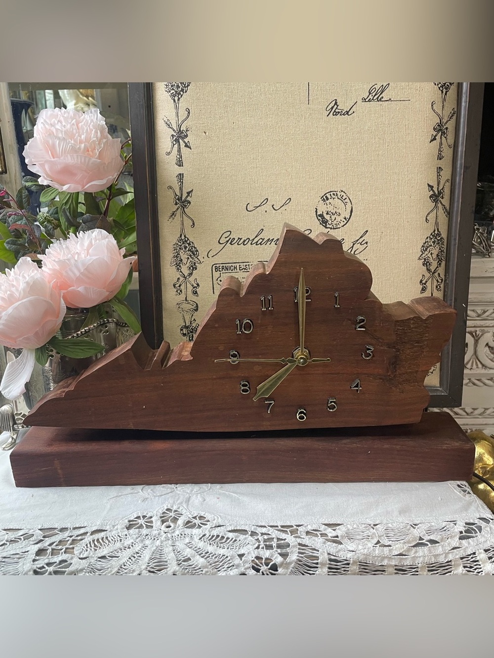 Handcrafted Virginia Wood Mantel Clock - Brown